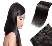 Kabello Clip In Hair Extensions Human Hair Silky Straight Hairpiece For Women And Girls (16-inch, Black)