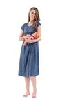 AV2 Cotton Women's Triangle Printed Maternity Feeding Knee Length Nighty Blue Large 3094