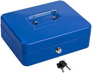 GOBBLER Cash Box with Key & Money Tray | Metal Money Box Large Size: 30x24x9 cm [GC300M] - Blue