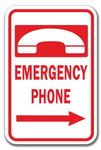 SignMission Emergency Phone w/Right Arrow 12" x 18" Heavy Gauge Aluminum Signs, White