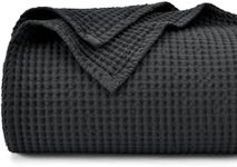 PHF 100% Cotton Waffle Weave Blanket Oversized King Size 120"x 120"- Washed Soft Lightweight Breathable Oversize Huge Blanket Perfect for Summer- Extra Large Blanket for Couch Bed Sofa - Black