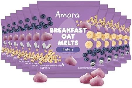 Amara Breakfast Oat Melts - Organic Toddler Snack - Single Serve Fiber-Packed Oat Bites with Real Fruit, No Added Sugar, Quick Dissolving, Blueberry - 12 Pack