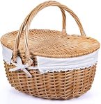 Wicker Picnic Basket with Lid and H