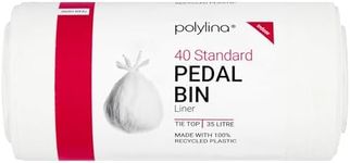 Polylina 40 Tough Durable Tie Top Pedal Bin Liners, Recycled Plastic, White, 35 Litre