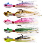 Bucktail Jigs Saltwater Fluke Lures,3/5PCS Bucktail Hair Jigs Head Fishing Lure Baits Assorted Kit for Bass Striper Bluefish Surf Fishing 1/4oz 1/2oz 1oz 1.5oz 2oz