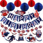 YEOCU Football Birthday Decorations Blue - NO DIY, Pre-Strung Happy Birthday Banner with Honeycomb Balls, Hanging Swirls, Garland - Football Sports Theme Party Decorations for Women Men Boys Girls