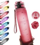 Live Infinitely 24 oz Water Bottle with Time Marker - Insulated Measured Water Tracker Screen - BPA Free Gym Water Bottle - Locking Flip Top Lid, Rubberized (Burgundy, 24oz)