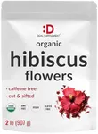 Dried Organic Hibiscus Flowers, 2 Pounds – Cut & Sifted Whole Leaves – Loose Leaf Flower Source – Raw Flavor & Aroma, Great for Refilling Tea Bags – Caffeine Free, No Sugar, Non-GMO