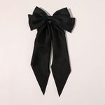 Ash & Roh® Big Satin Layered Hair Bows for Women Girls 8 Inch Barrette Hair Clip Long Black Ribbon Bows French Style Hair Accessories (Black)