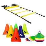 GRS® Sports 6 Inch Cones Pack 6,10 Space Markers and 4 Meter Ladder Agility Combos