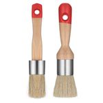 2 Pcs Chalk Paint Brush, Round Wax Paint Brush for Furniture Natural Bristles Stencil Brush Compatible with All Types of Chalk Paints for Painting or Waxing Home Decor DIY Art Crafts (Red)