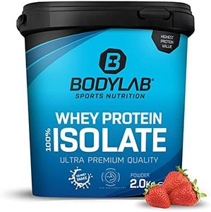 Isolato di proteine del siero del latte by Bodylab24 2 kg | Proteine in polvere, shake proteico al 100% da isolato di proteine del siero | Concentr. ISO whey protein, proteine fino all'89% | Fragola