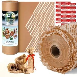 Honeycomb Packing Paper - Biodegradable Bubble Wrap Alternative 15"x200 FT, 80gsm with 20 Fragile Sticker Labels | Eco-Friendly Cushioning for Shipping, Moving & Small Business Packaging,Fragile Items