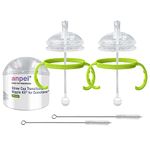 Anpei Straw Sippy Cup Transitional Nipple Kit Bundle Compatible with Comotomo Baby Bottles, 5 oz and 8 oz | Value Bundle 2 Kits + Brushes (Green)