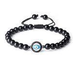 COAI Women's Men's Evil Eye Bracelet Black Obsidian Stone Beaded Bracelet for Men Women M