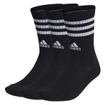 adidas Unisex 3-Stripes Cushioned Crew Socks 3 Pairs, Black / White, 6.5-8