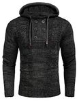 COOFANDY Mens Hoodie Sweater Slim Fit High Neck Knit Sweater Autumn Winter Black