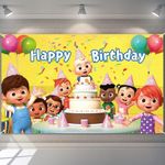 Cartoon Melons Birthday Decorations, 185 x 110 cm Melons Backdrop, Reusable Party Decorations for Boys and Girls, Polyester Happy Birthday Banner, Durable Party Supplies, Photography Backdrop (Yellow)