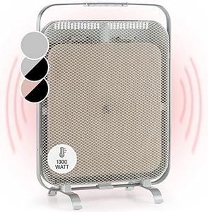 KLARSTEIN HeatPal – Elektroheizung, extra flach, Infrarotheizung, Heizpanel, 1300 W, bis zu 30 m², Wärmespeicherung, Marmorplatte – gebürstetes Aluminium