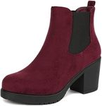 DREAM PAIRS Women's High Chunky Heel Chelsea Ankle Boots Slip On Elastic Fall Heeld Booties Shoes,Size 6,Burgundy,FRE