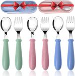 3 Set Toddler Fork and Spoon, Stainless Steel Baby Utensils Cutlery Set with Travel Case Dishwasher Safe for Kids, Children Flatware Weaning and Learning to Use (Blue&Green&Pink)