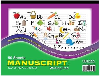 BAZIC Products Manuscript Writing Pad 50 Sheet 10.5" X 8", Handwriting Learning Practice Workbook, for Beginning, Preschool Grades 1-2, 48-Pack