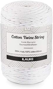 ilauke Corde de Coton 300m Corde en macramé 4-Ply 3mm Naturel Coton Cordon pour Tissage Attrapeur de Rêves,Tentures Murales,Cadeaux décoratifs de Bricolage,d’emballages,DIY Plante Cintre-Blanc