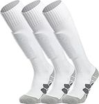 APTESOL Youth Soccer Socks Boys Girls Women Knee High Team Sport Cushion Sock Kids Long Tube Cotton Athletic Compression Socks (3-Pair White-A,Small)