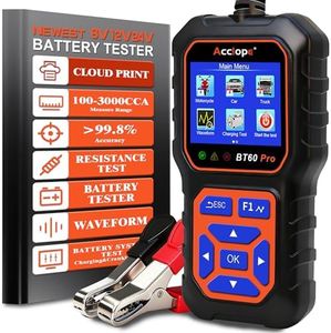 Acclope BT60 Pro Battery Tester with Cloud Cloud Printing100-3000 CCA 6V 12V 24V AGM Lithium Gel Battery Checker Alternator Tester Digital Analyzer Charging Cranking System Tool Vehicles Home-use
