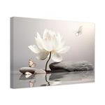 ZXHYWYM Zen Wall Art Floral Spa Bathroom Artwork Prints White Lotus and Butterfly Canvas Meditation Spiritual Yoga Office Living Room Decor Framed (B, (40.00 x 60.00 cms))