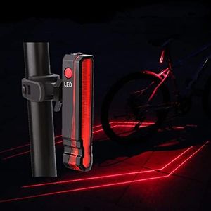 Bike Tail Light USB Rechargeable, Super Bright Red Light, 6 Modes, Ground Warning Line, Red High Intensity LED Laser Bicycle Rear Light for Road Mountain Cycling Safety - Easy to Install