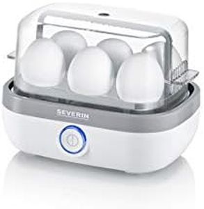 SEVERIN Cuit-œufs sans BPA 420 W, Appareil de cuisson pour 1 à 6 œufs, Doseur d'Eau Gradué et Perce-Œufs Inclus, Cuiseur à œufs avec réglage électronique du temps de cuisson, blanc, EK 3164