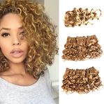 Natural Brazilian Dark Blonde Human Hair Extensions Short Curly Hair Bundles 27 Golden Virgin Human Hair Bundles Deep Curly Weave
