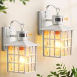 VIANIS White Motion Sensor Exterior Wall Lantern, 2 Pack Dusk to Dawn Outdoor Light Fixture Wall Mount, Anti-Rust Modern Outdoor Wall Sconce Lighting for House Front Porch Garage with Tempered Glass