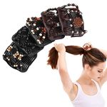 5pcs Hair Combs Vintage Bead Stretchy Magic Clips, Wood Beads Double Hair Comb Clip Stretchy Women Hair Accessories Hair Styling Tool, Double Comb Hair Clips, Magic Hair Comb