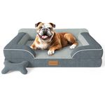 CWAWZ Dog Beds for Large Dogs, Orthopedic Dog Bed with Cooling Gel Memory Foam, Waterproof Large Dog Bed with Removable Washable Cover, 36" Dog Sofa Couch Dutch Velvet with Bone Toy, Dark Gray