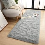 Terrug Fluffy Runner Rug for Bedroom Living Room, 2x6 Grey Area Rug Washable Shag Carpet, Super Soft Fuzzy Plush Non-Slip Cute Modern Kids Rug for Nursery Hallway Bedside College Dorm Kids Room Decor