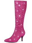 Allegra K Women's Bling Glitter Stiletto Heel Knee High Boots Hot Pink 6 UK/Label Size 8 US