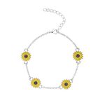 Sunflower Anklet Bracelet Daisy Flower Enamel Foot Chain Beach Adjustable Barefoot Sandal Jewelry for Women Girls Teens (Silver)