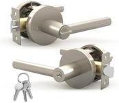 Mega Handles - RAEGEN Entrance Handle I Entry Lever Door Handle - Heavy Duty Round Locking Lever Set for Left or Right-Handed Doors - Interior/Exterior Door Levers - Satin Nickel