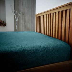 Thermal Fitted Sheet King Size - Easy Care, Ultra Soft Teddy Fleece Bedsheet - Fade Resistant Warm Fitted Sheets (152x203 cm) - 25cm Deep Fluffy Bed Sheet Cover - Green