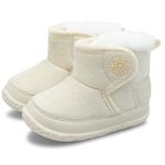 JIASUQI Baby Winter Booties Boys Girls Toddler Ankle Snow Boots with Faux Fur Lined Kid Warm House Slippers Shoes for Indoor Outdoor Walking(Beige,12-18Months)