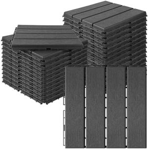 MYFAMIREA 27 Pcs Plastic Interlocking Deck Tiles 12" x 12" Patio Floor Decking Tiles Indoor Outdoor Waterproof Non-Slip Flooring Tiles All Weather Use for Balcony Backyard Porch Poolside, Dark Grey