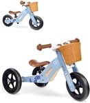 KRIDDO 2 in 1 Wooden Kids Tricycle and Balance Bike with Pattern for 1-4 Years Old, No-Pedal Tricycle and Toddler Balance Bike with Basket and Adjustable Seat, Ideal for Outdoor and Indoor, Blue