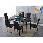 Dining Table and Chairs 6 Seater with Glass Room Leather Kitchen Furniture Set (Black Table140cm + 6 Black Chair)