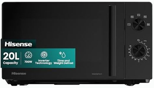 Hisense 700 Watts 20 Litre Inverter Microwave Oven H20MOBP1HIUK Black, Automatic Defrost, 5 power levels, Easy Clean, H24.1 x W43.4 x D32.9 cm Freestanding