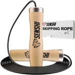 Senshi Japan 𝗣𝗥𝗢 𝗖𝗛𝗢𝗜𝗖𝗘 Leather Skipping Rope, Ergonomic Wooden Handles, Extra Thick Leather Rope-Equipped With Ball Bearings, Womens & Mens Real Leather Jumping Rope