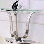 Oak Furniture King Naples Semi Circle Glass Console Table | Silver Stainless Steel Metal Hall Side End Table | Naples