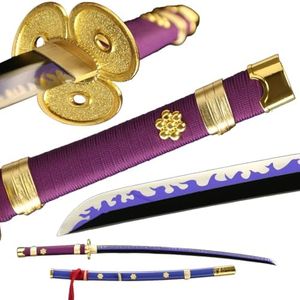Runoshi One Piece Sword,1045 Steel,Roronoa Zoro Sword,Full Tang,41 inch,Real Katana,Japanese Samurai Sword (Purple Yama Enma)