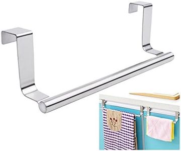 Mziart Modern Towel Bar with Hooks for Bathroom and Kitchen, Brushed Stainless Steel Towel Hanger Over Cabinet (9 inch)